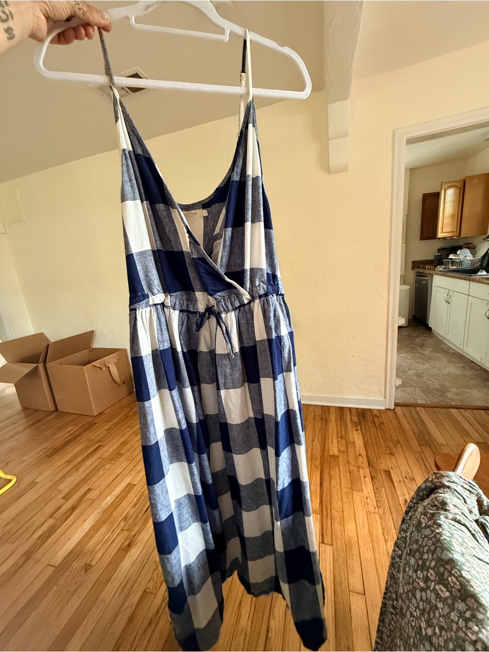 Christy Dawn Lincoln Dress. Navy and White Gingham Midi Dress